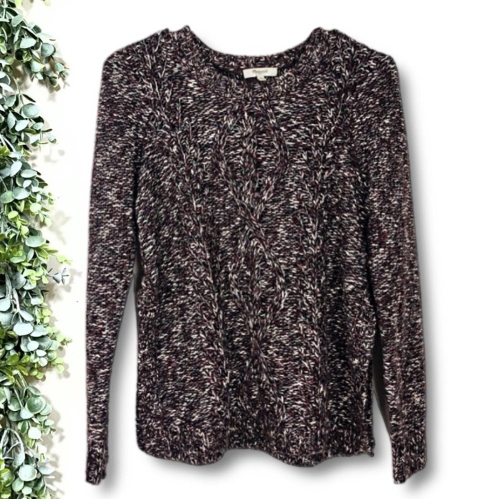 Madewell Firelight Marled Sweater XS Cozy Knit Pullover Burgundy Brown Crewneck - Picture 4 of 9